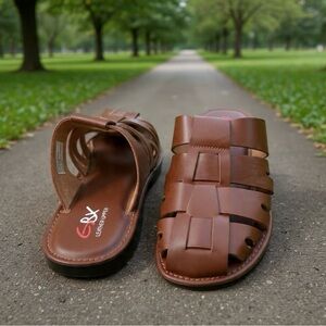 GBX Men’s Brown Leather Slide Sandals Size 10.5 Casual Summer Comfort Shoes
